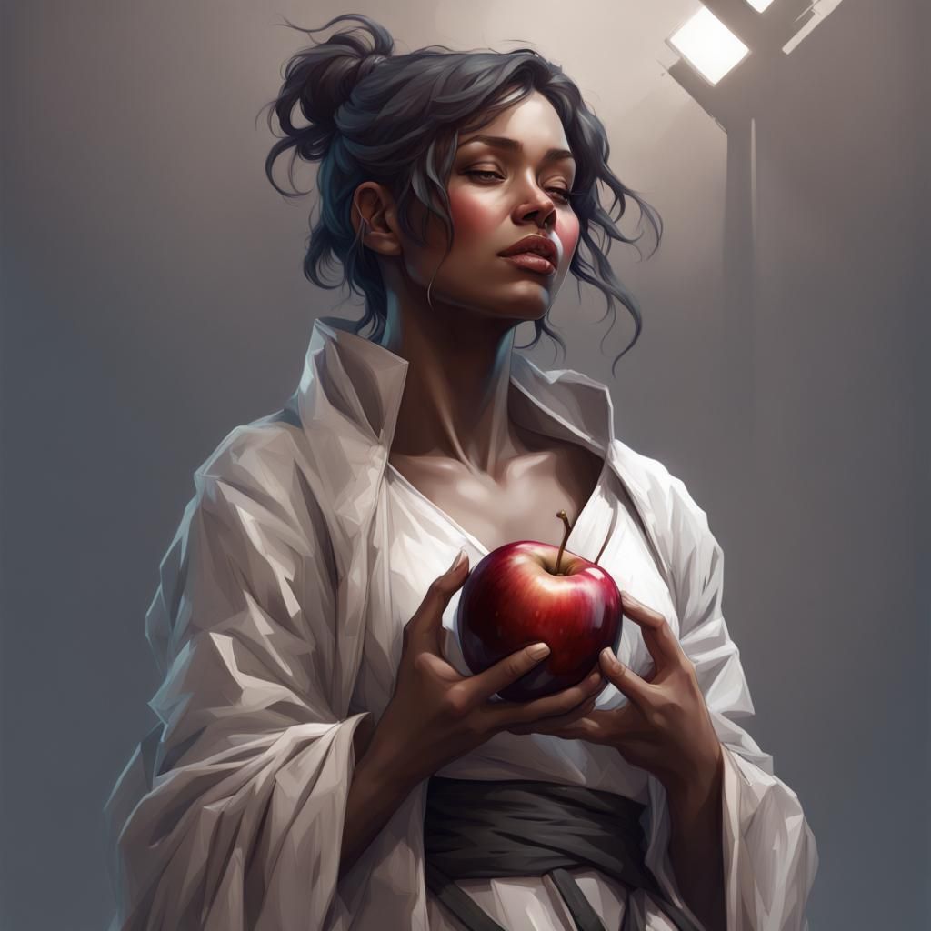 Bandaged Woman with Black Apple: Hyperdetailed Portrait