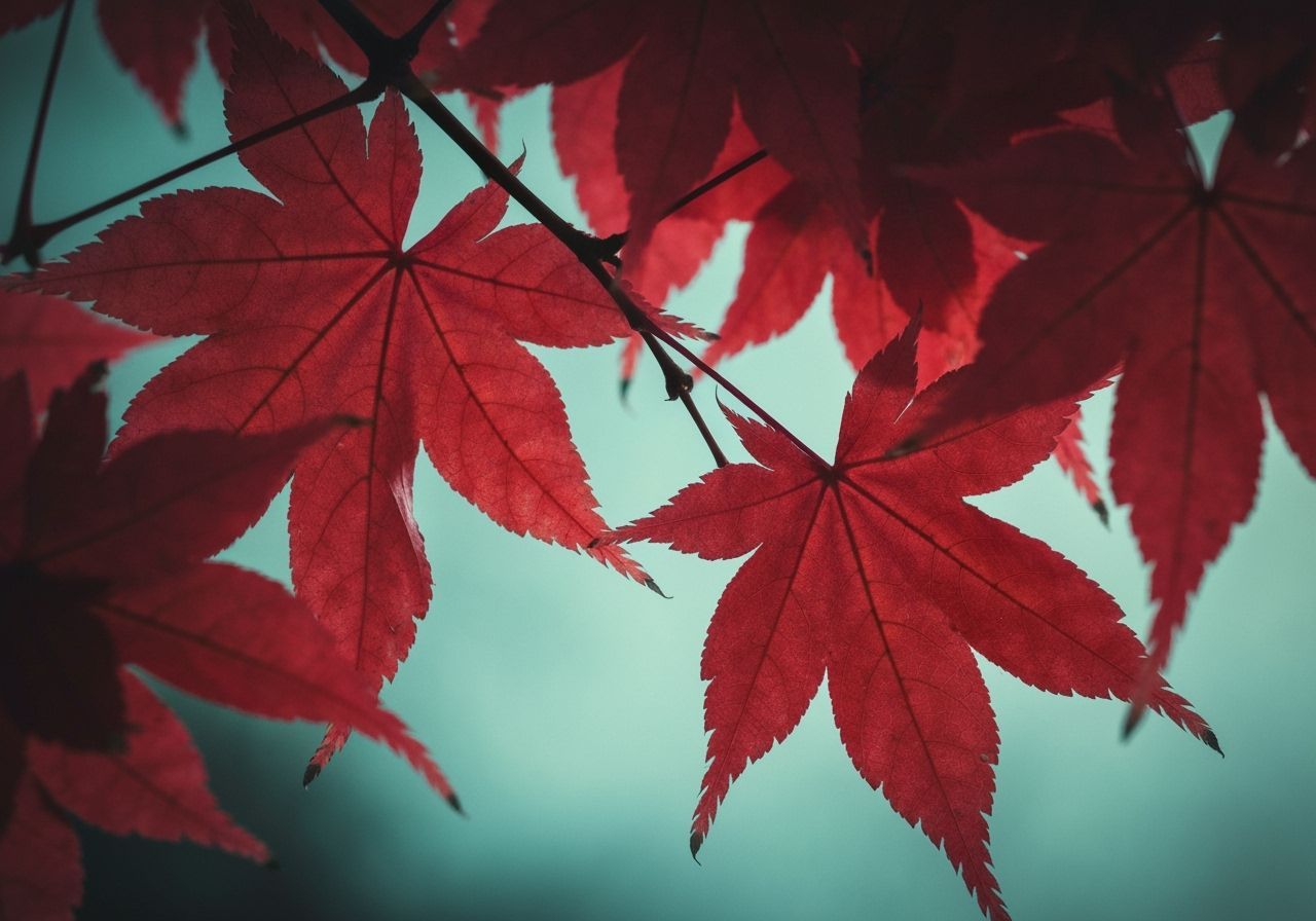 Dramatic Close-Up of Red Maple Leaves