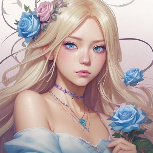 Sad Woman Portrait in Glitter Watercolor Style