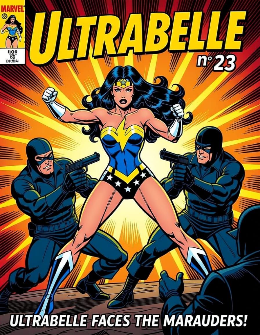 Superheroine Subdues Burglars on Comic Cover