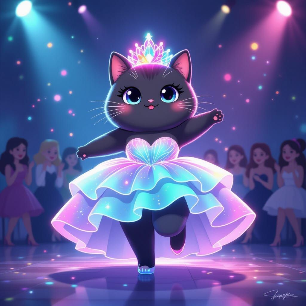 Pusheen Cat in Aurora Borealis Prom Dress