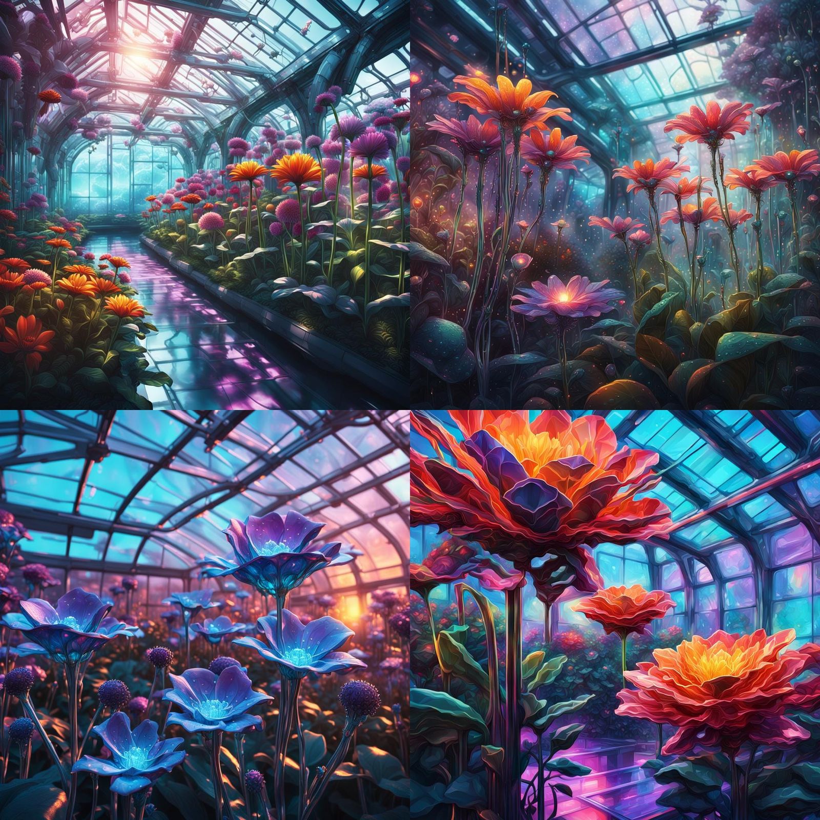 Cybernetic Blooms in Futuristic Oasis