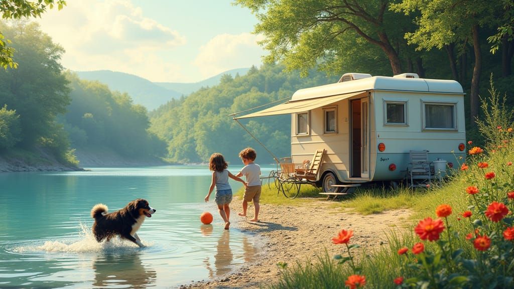 Serene Summer Family Scene at the Lake