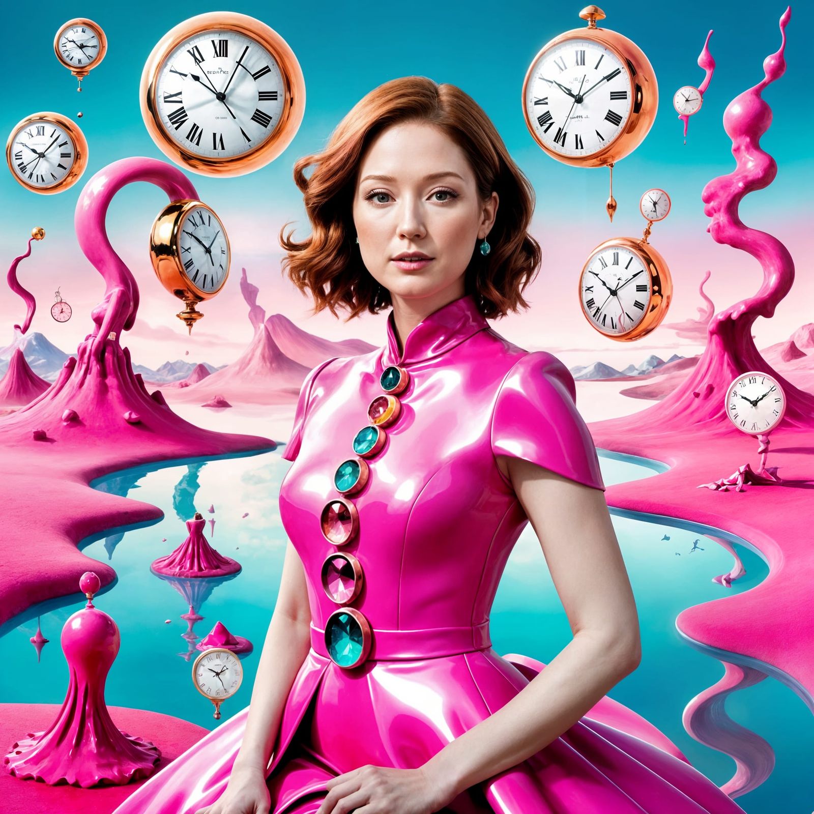 Ellie Kemper in Dreamlike Pink Dali Landscape