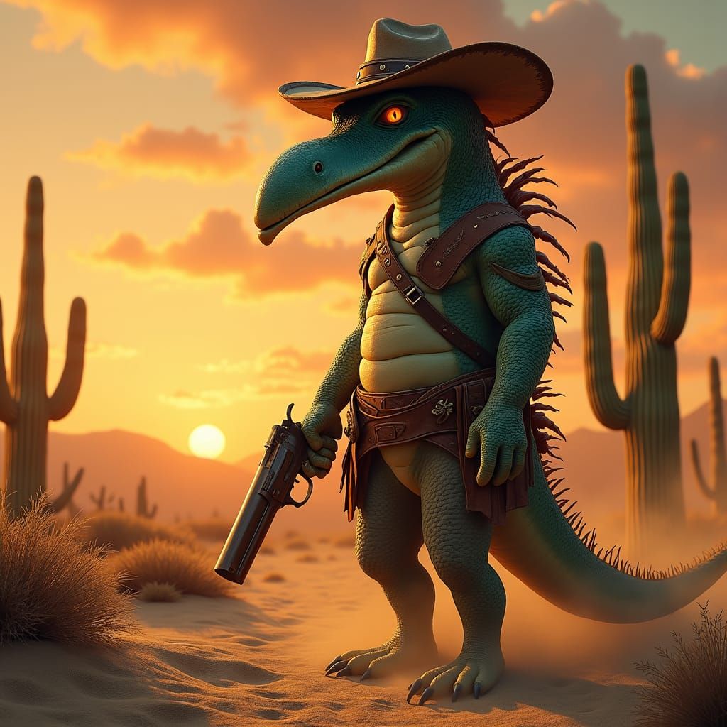Lone Kappa Gunslinger in Desert Sunset