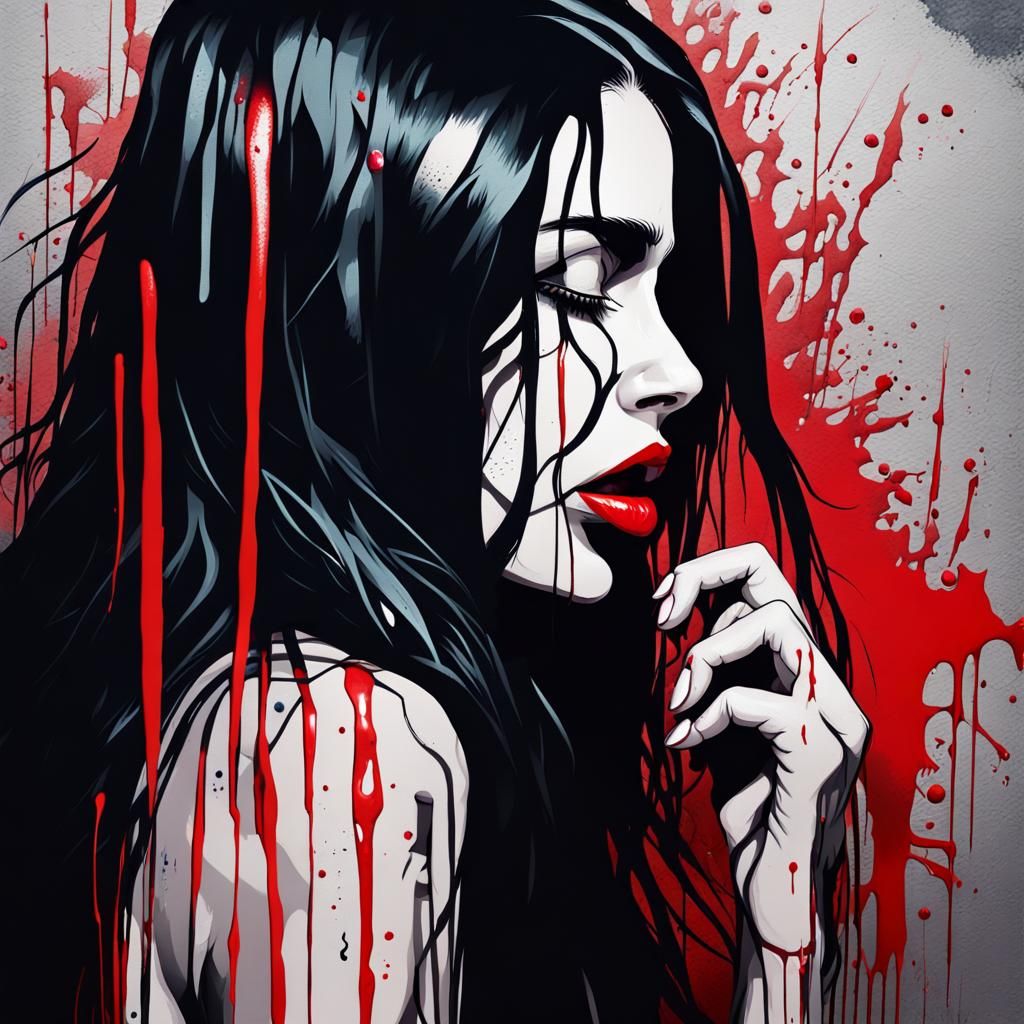 Crying Woman in Dark Graffiti Art Style