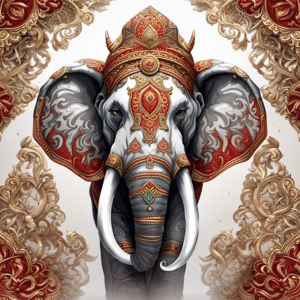 Ornate Fantasy Indian Elephant Portrait in 4K