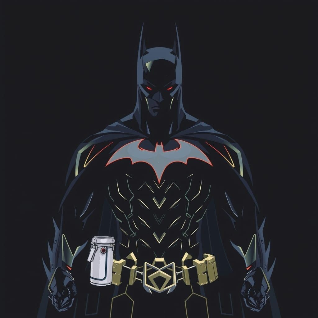 Imposing Black Batman with Geometric Details in Noir Style