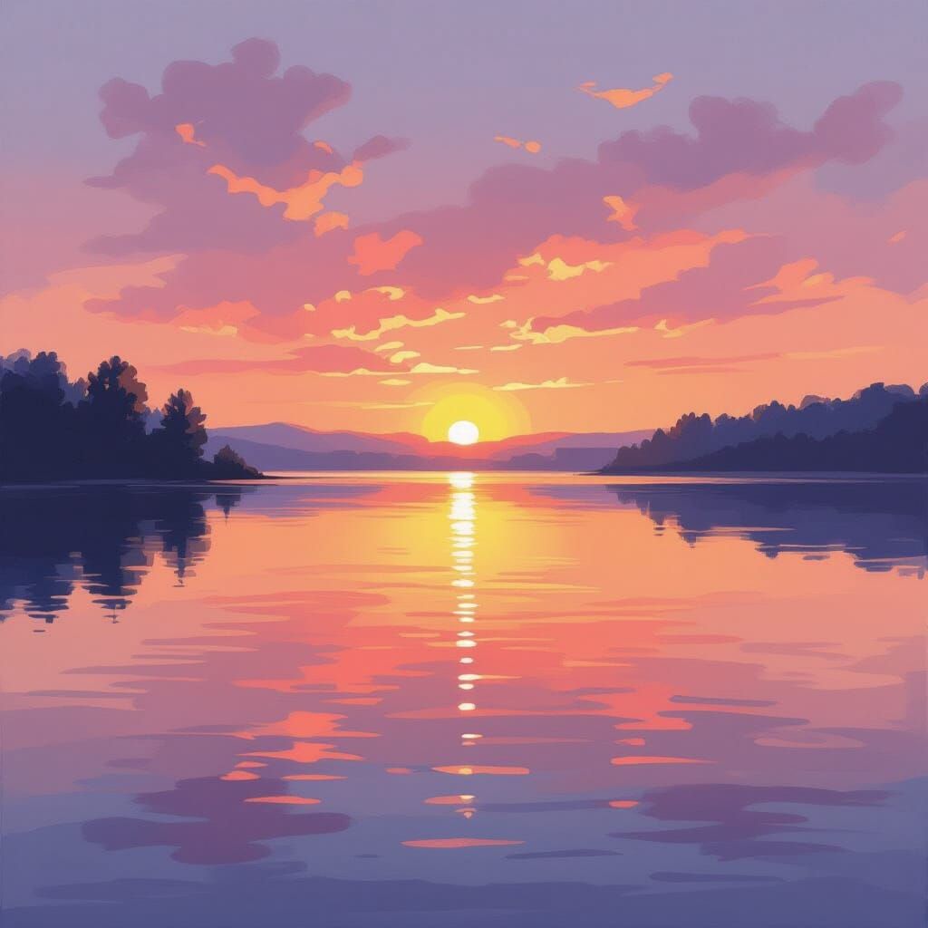Vibrant Sunset Reflected on Serene Lake