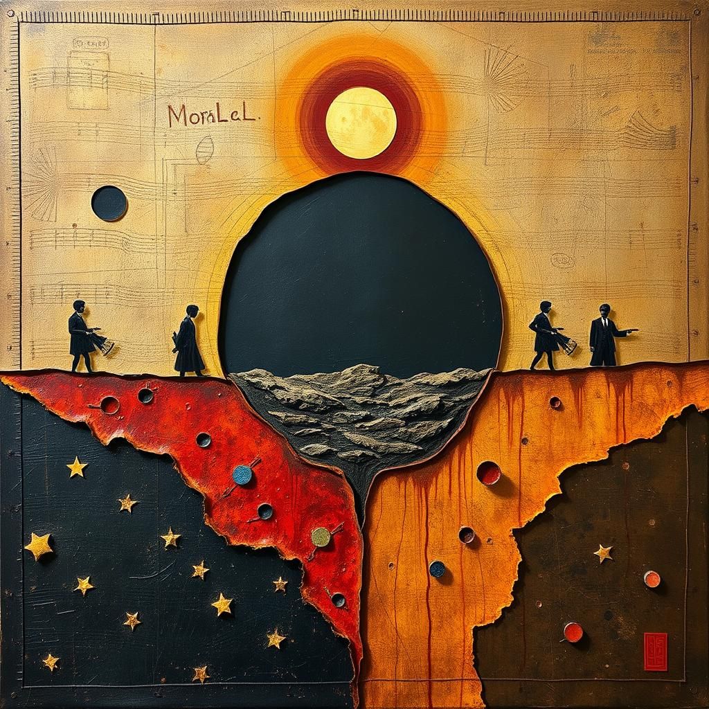 Surreal Assemblage: Moral Eclipse in Oil on Leather