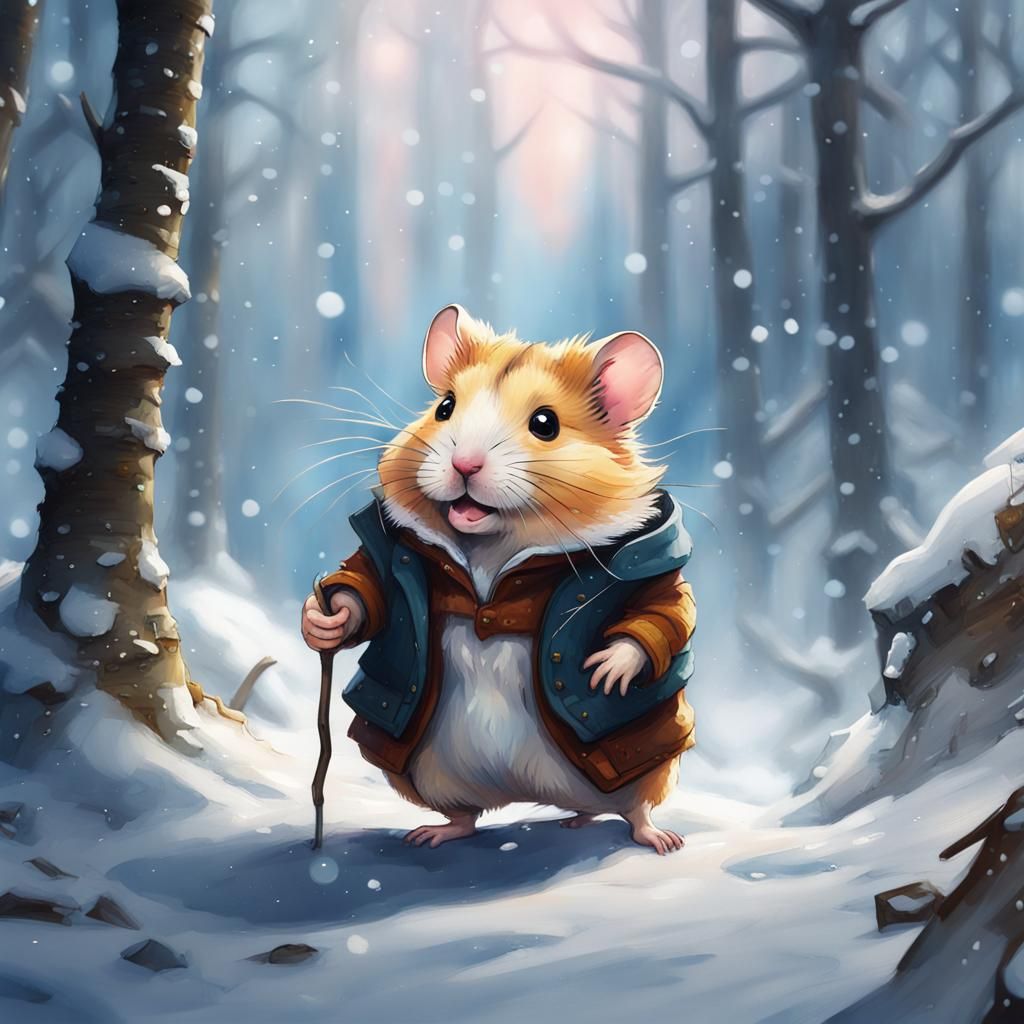 Hamster CEO in Snowy Forest: Matte Painting