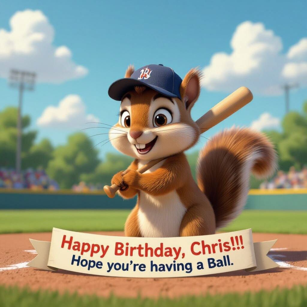 Cute Squirrel Batted Ball Player in Pixar Style