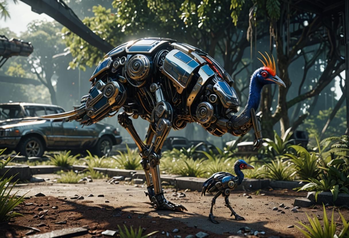 Futuristic Sci-Fi Cassowary with Intricate Mech Details
