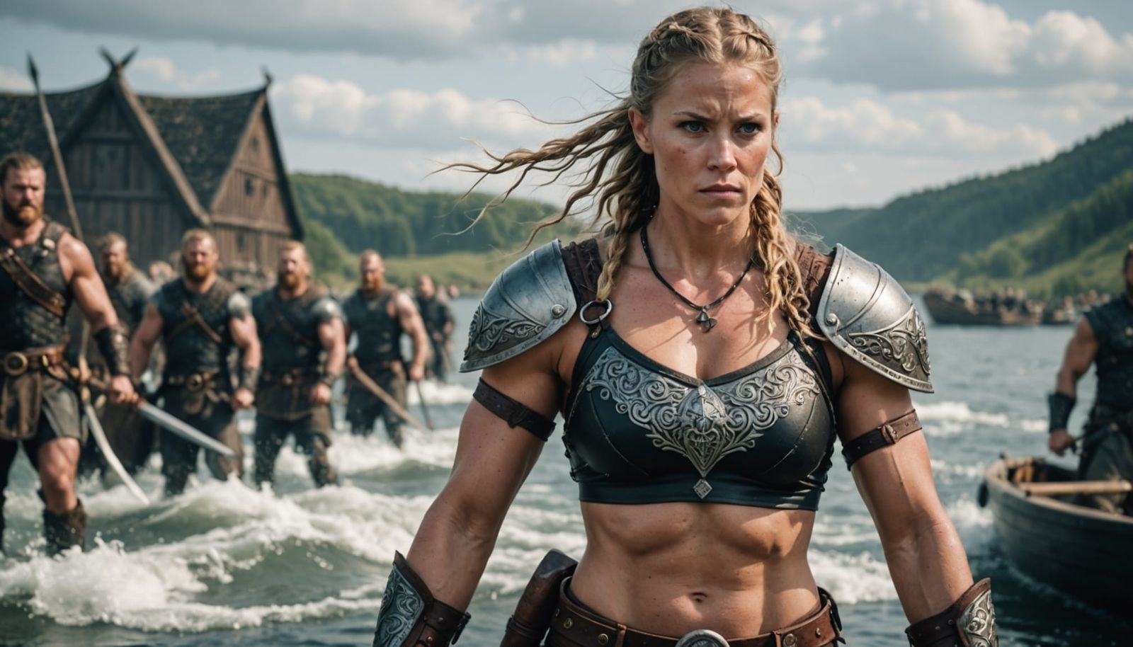 Viking Warrior Goddess in Armored Swimwear