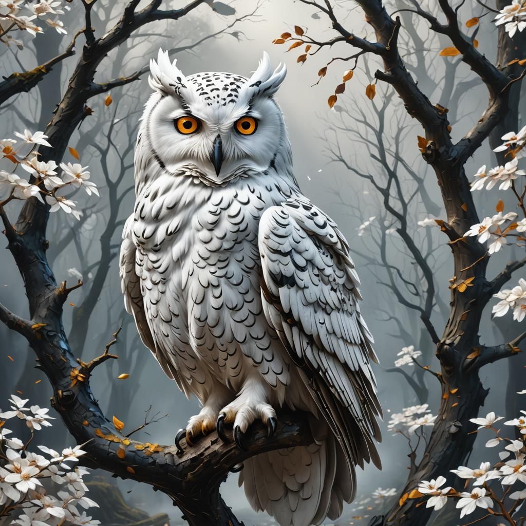 Detailed 3D Oil Painting of a White Owl