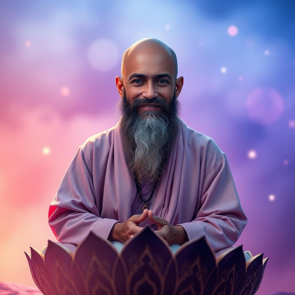 Meditator in Hazy Universe with Ethereal Glow