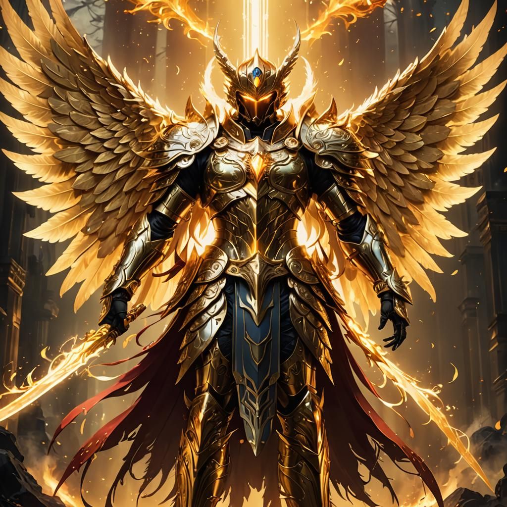 Anime Guardian Angel Warrior with Golden Armor