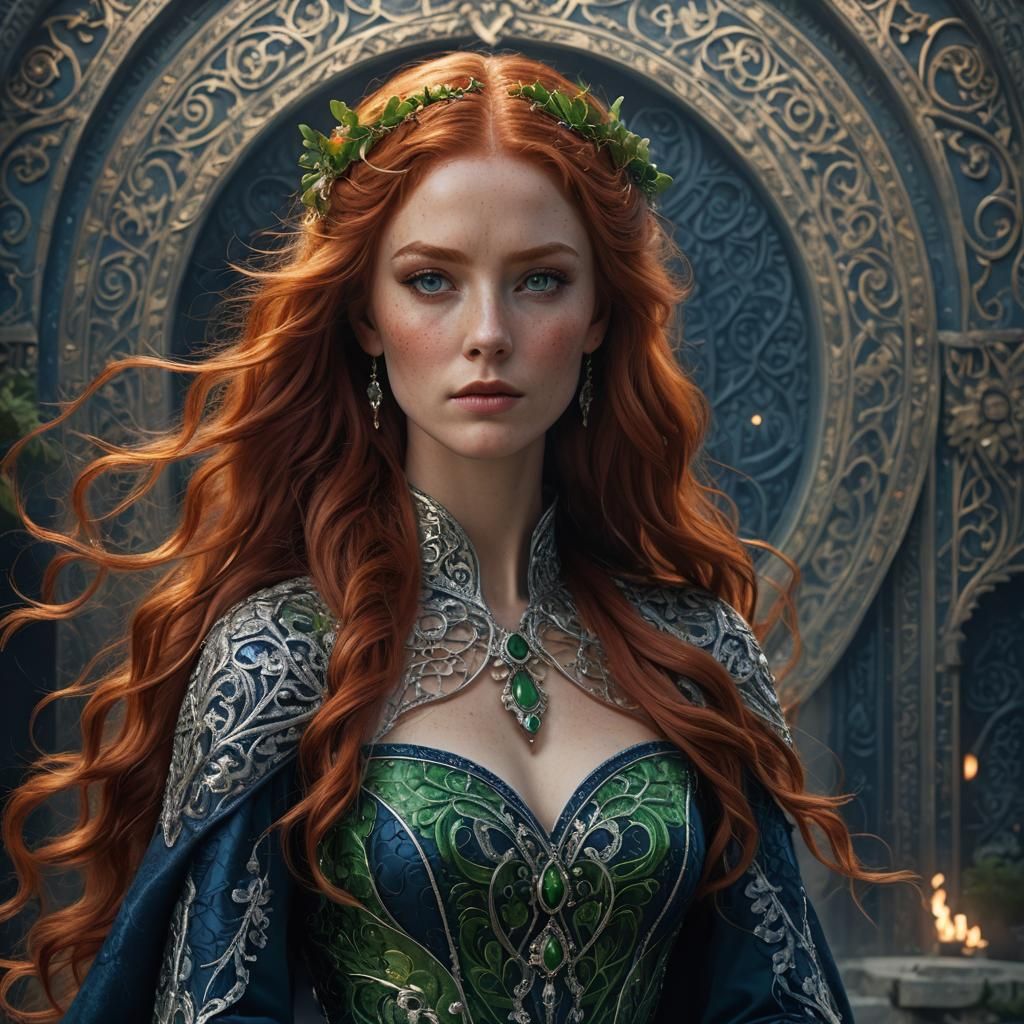 Fantasy Woman with Fiery Hair in Matte Painting