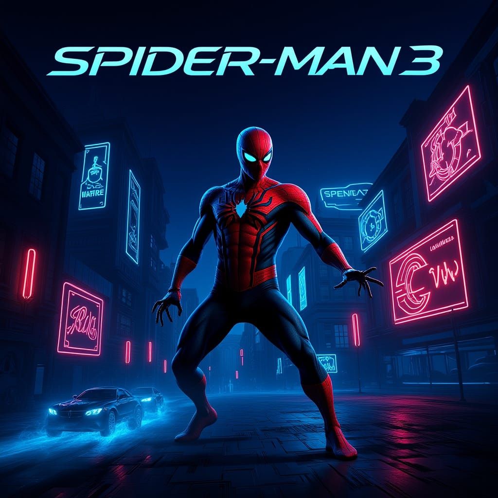 Futuristic Spider-Man 3 Poster in Cyberpunk Style