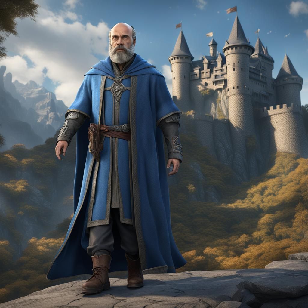 Fantasy Mage in Front of Castle Art