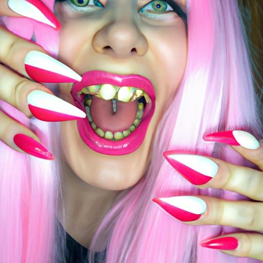 Fantasy Portrait: Pink Hair, Fangs, Long Nails