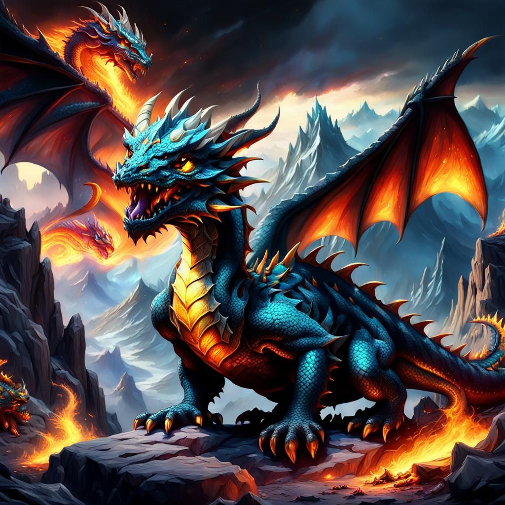 Cute Dragons Playing: Dark Fantasy Concept Art