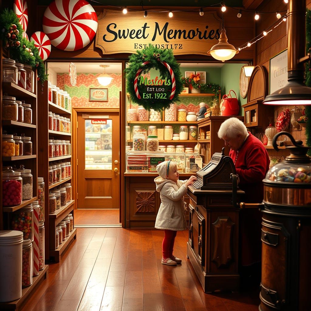 Colorful Candy Store Captured in Festive Spirit with Warm Wi...