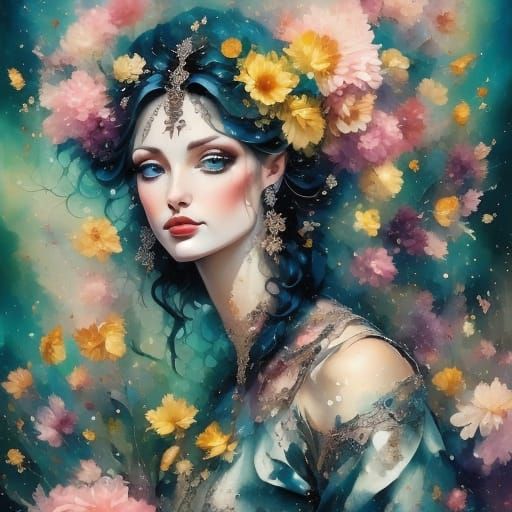 Anime Woman with Wolf Features in Silver Dress