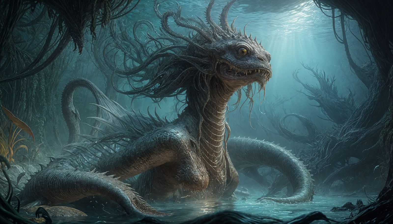 Ethereal Mermaid Queen in a Haunting Aquatic Realm