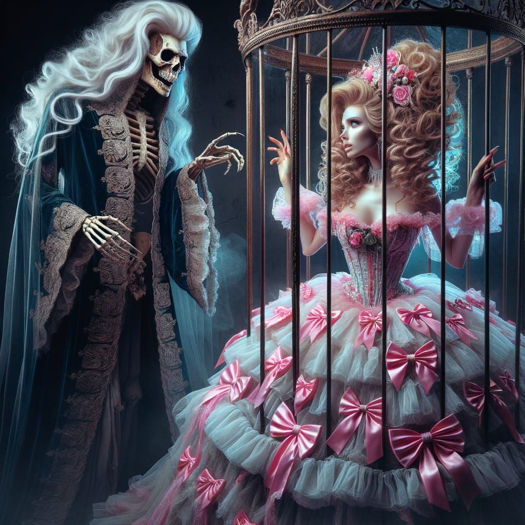 Ethereal Ghost King Admires Captive Bride in Glass Cage