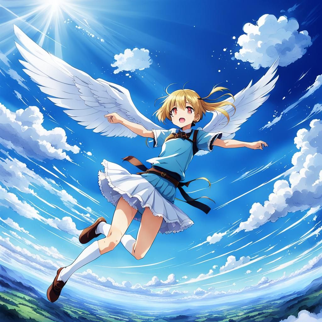 Anime Girl Flying in Sky