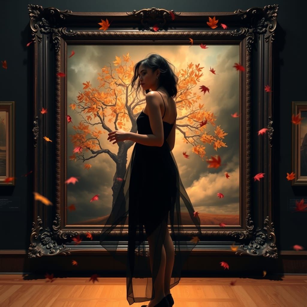 Maple Tree in Storm: Surreal Museum Scene