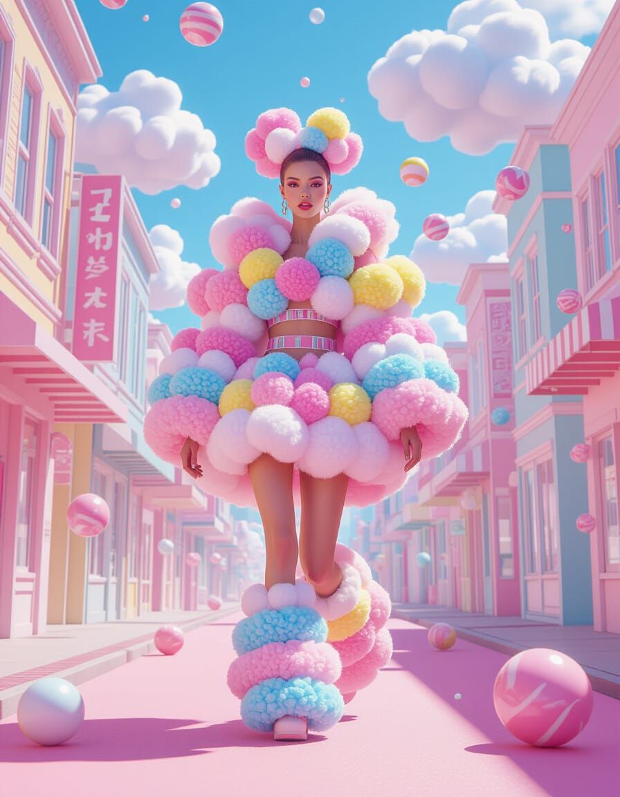 Candy City Fashion Model in Surreal Digital Art Style