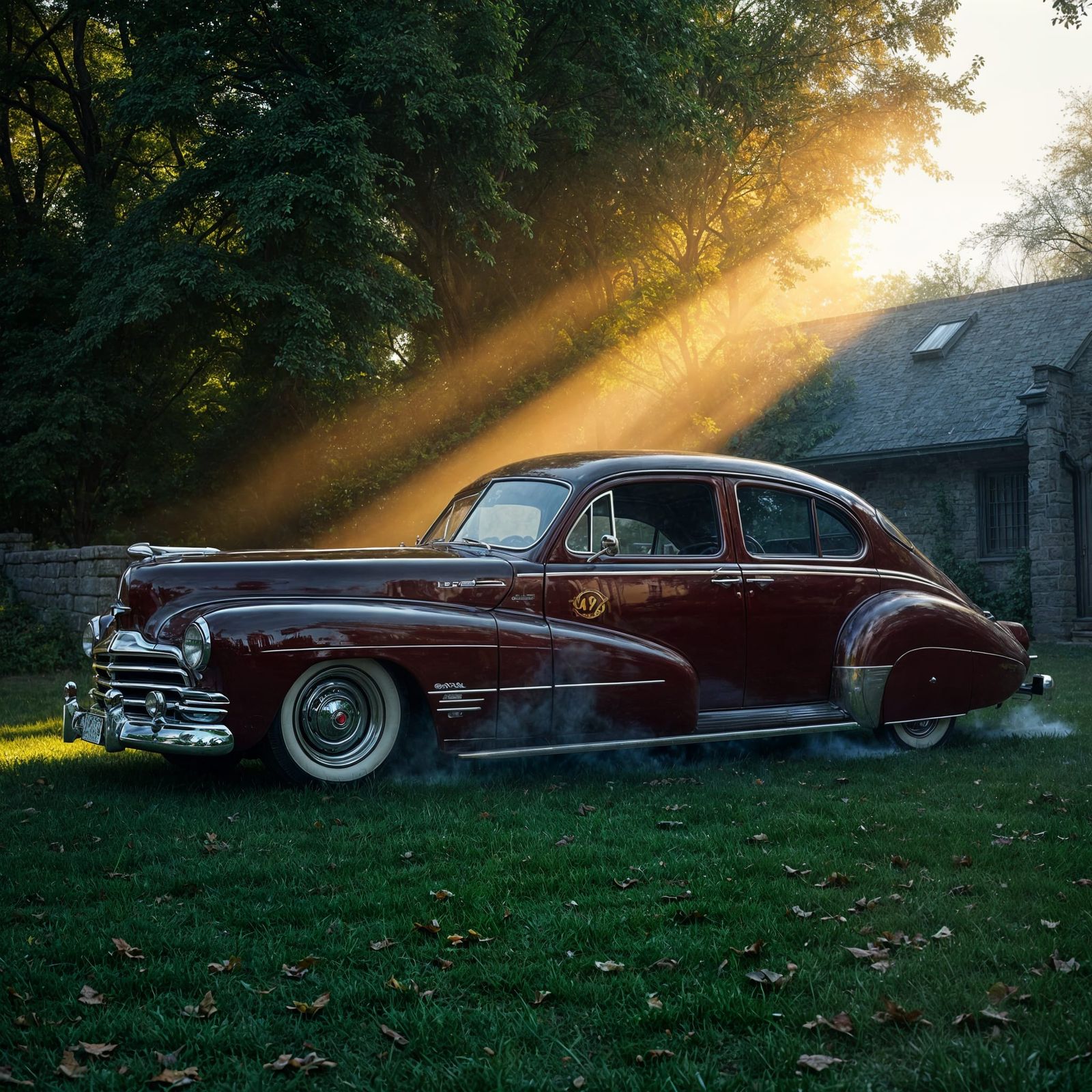 1948 Steampunk Sedan in Dramatic Morning Light