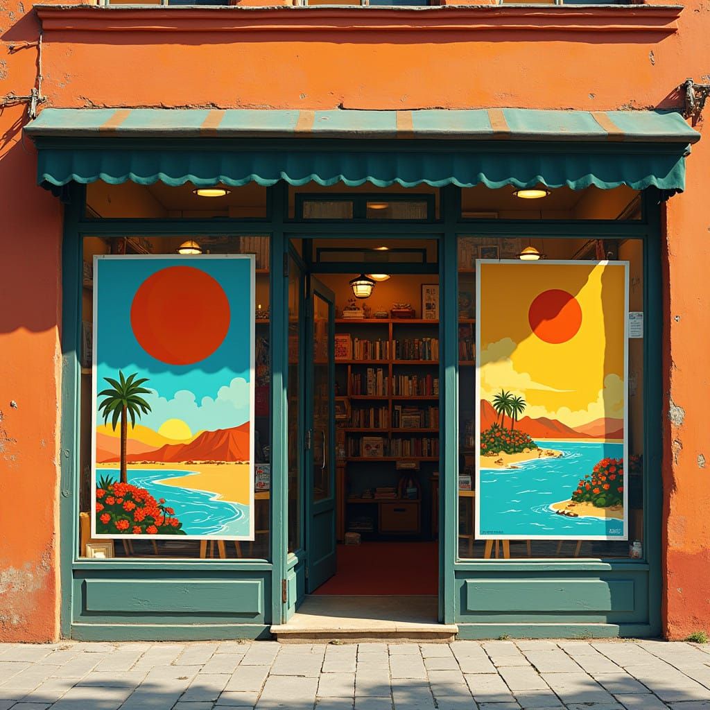 Whimsical Travel Agency Storefront: A Kaleidoscope of Color....