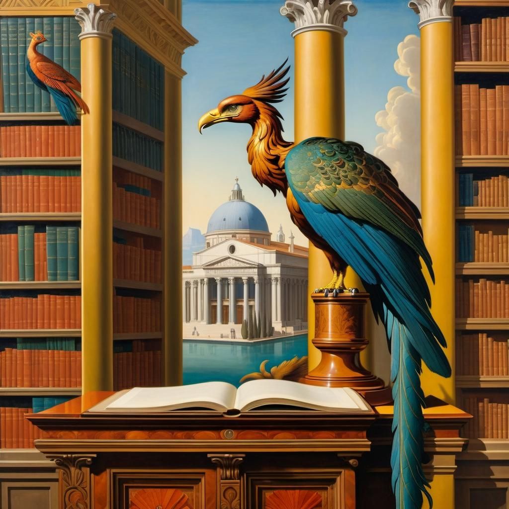 Art Deco Phoenix in Venetian Library Painting