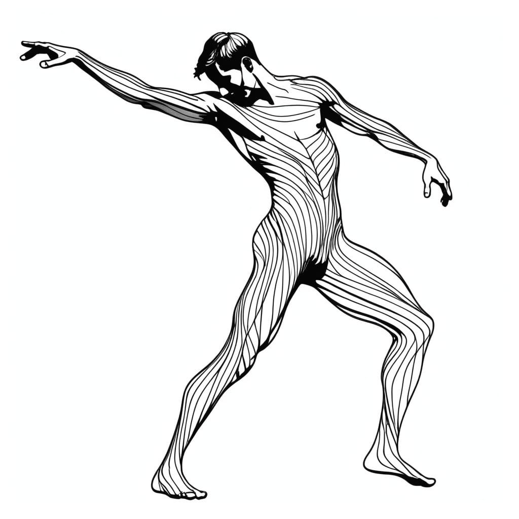 Minimalist Ink Sketch Of A Dancing Male Figure