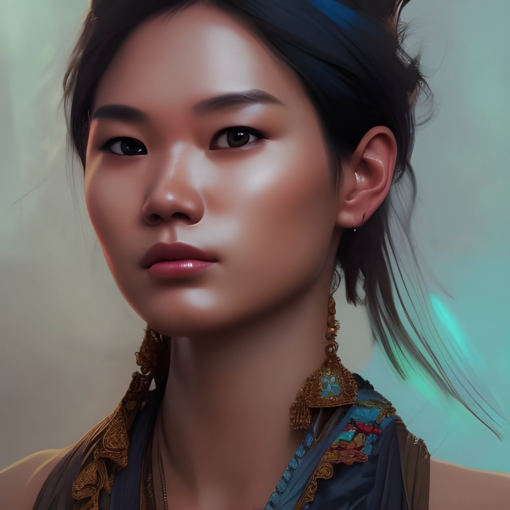 Hyperdetailed Portrait of Thai Woman in Art Nouveau Style