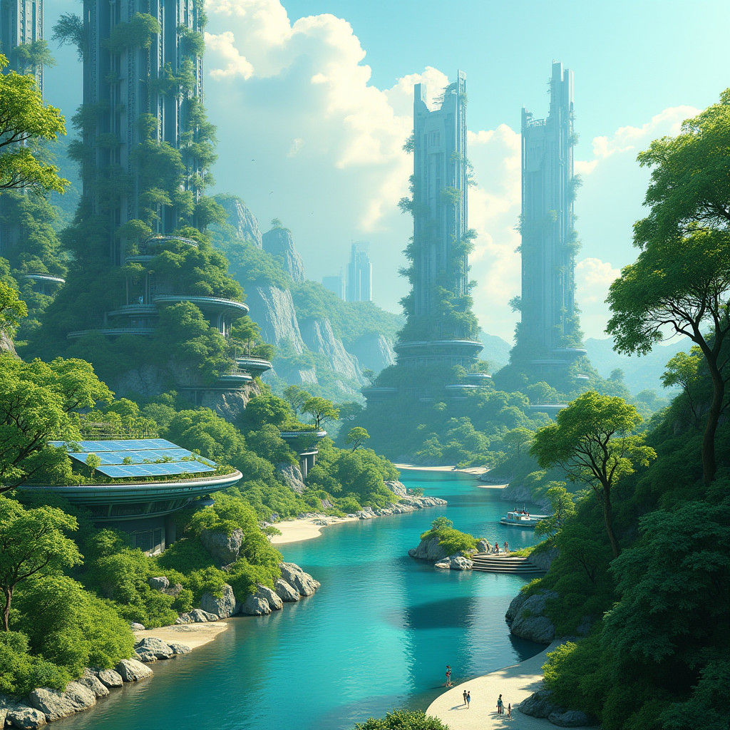 Futuristic Green Cityscape in a Sleek Style