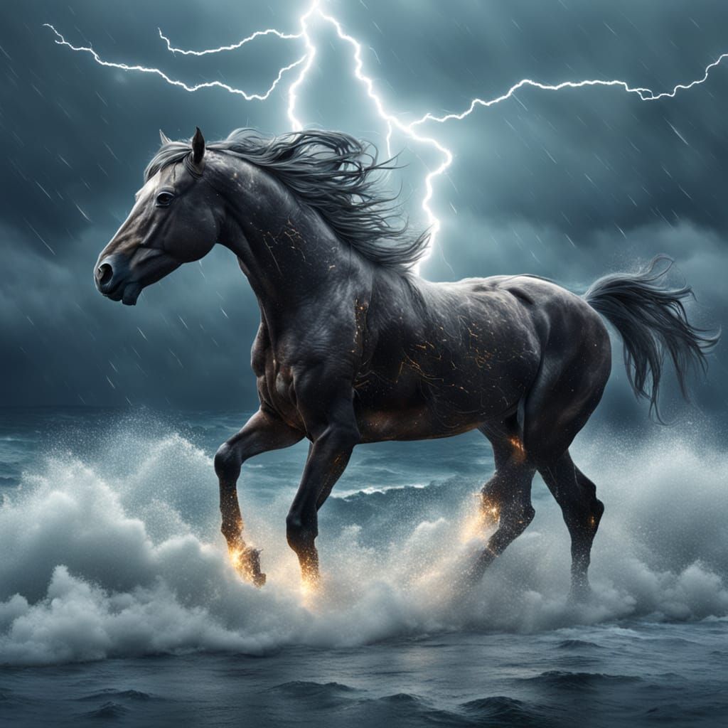 Lightning Horse Running Above the Ocean