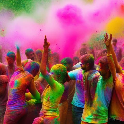 Vibrant Holi Festival Celebration in Professional Photograph...