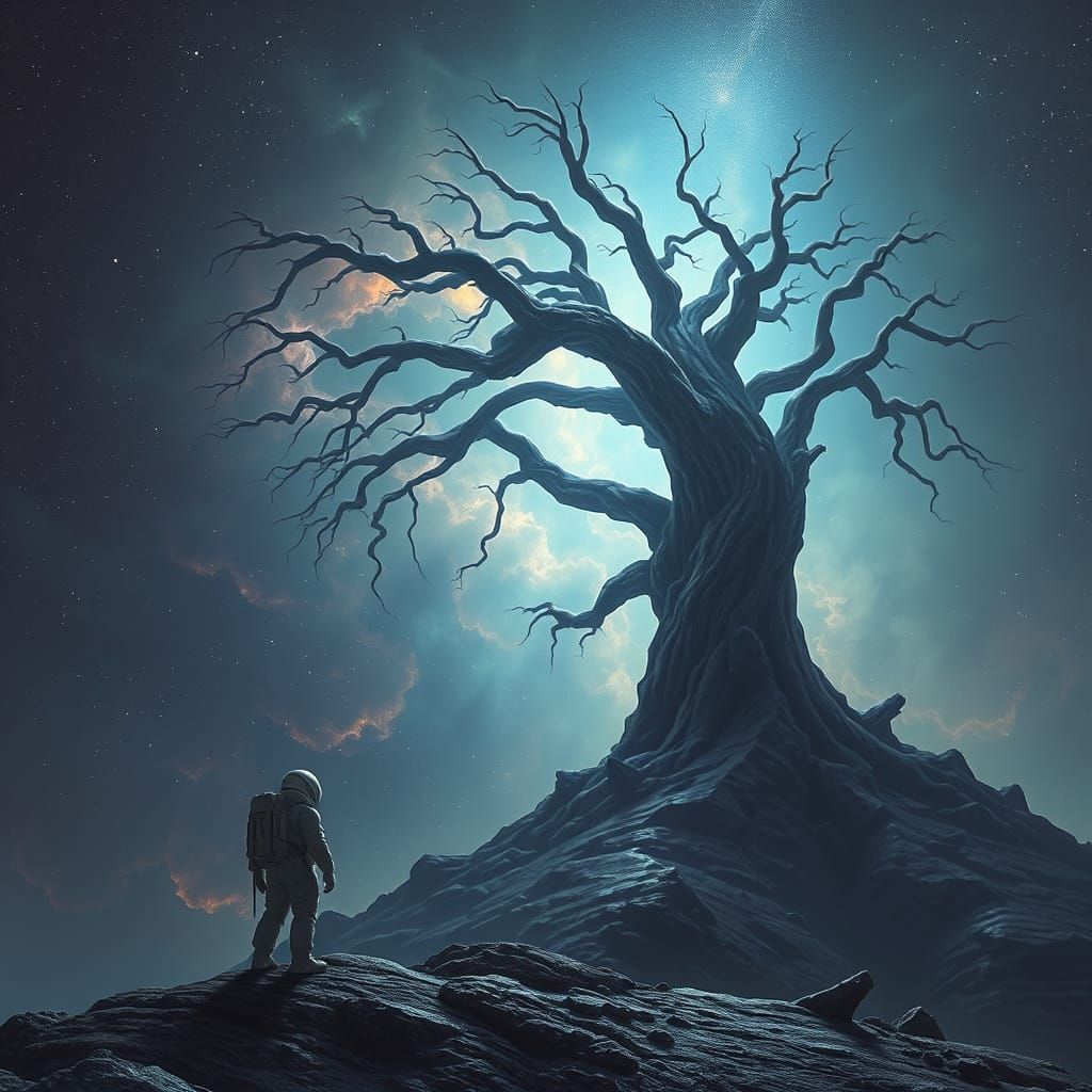 Astronaut Gazes at Cosmic Tree Nebula