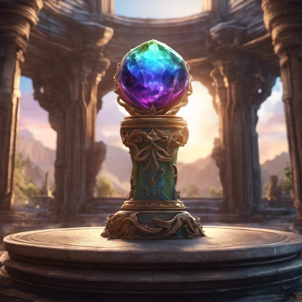 Rainbow Stone Ring on Temple Pedestal