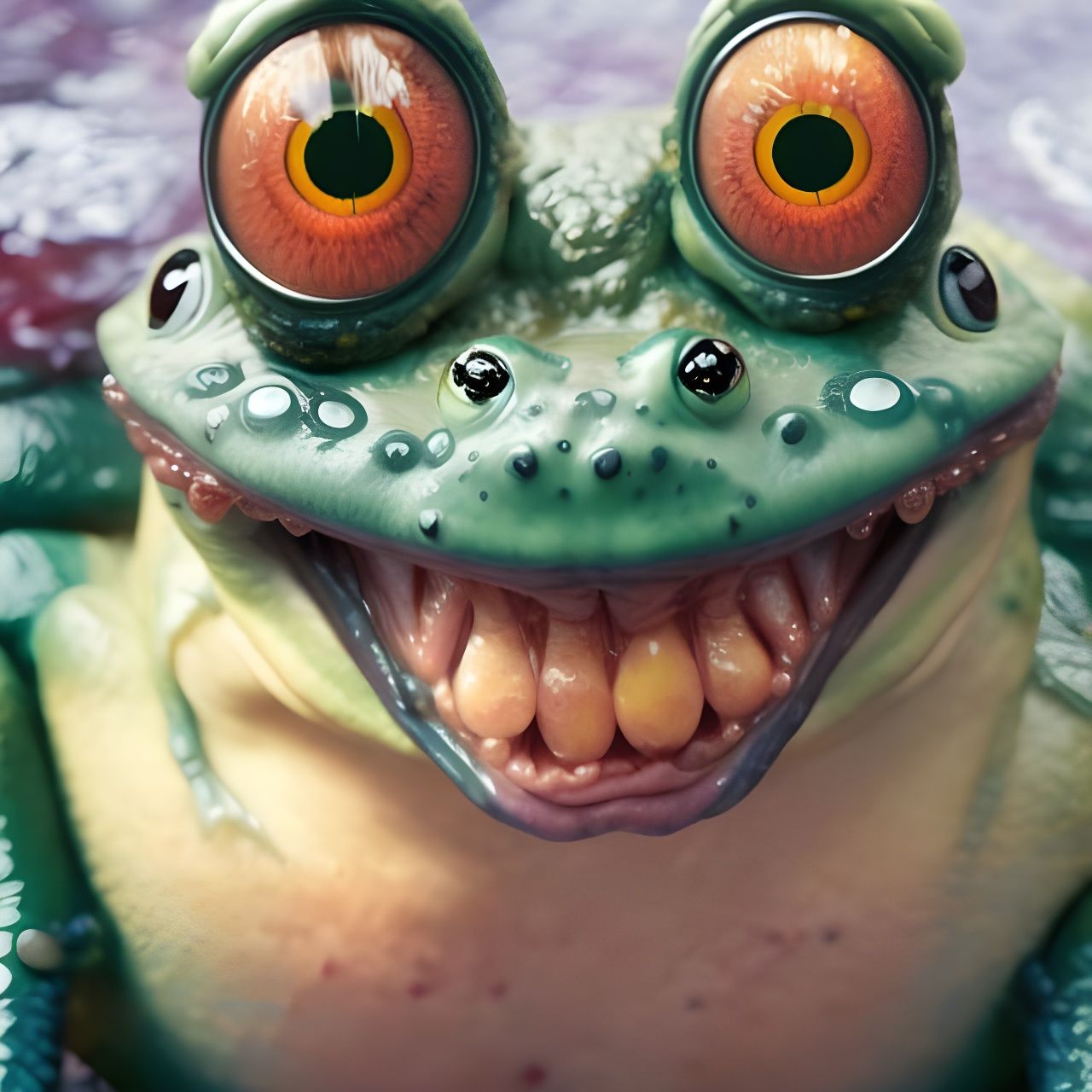 Grotesque Multi-Eyed Frog in Mixed-Media Collage