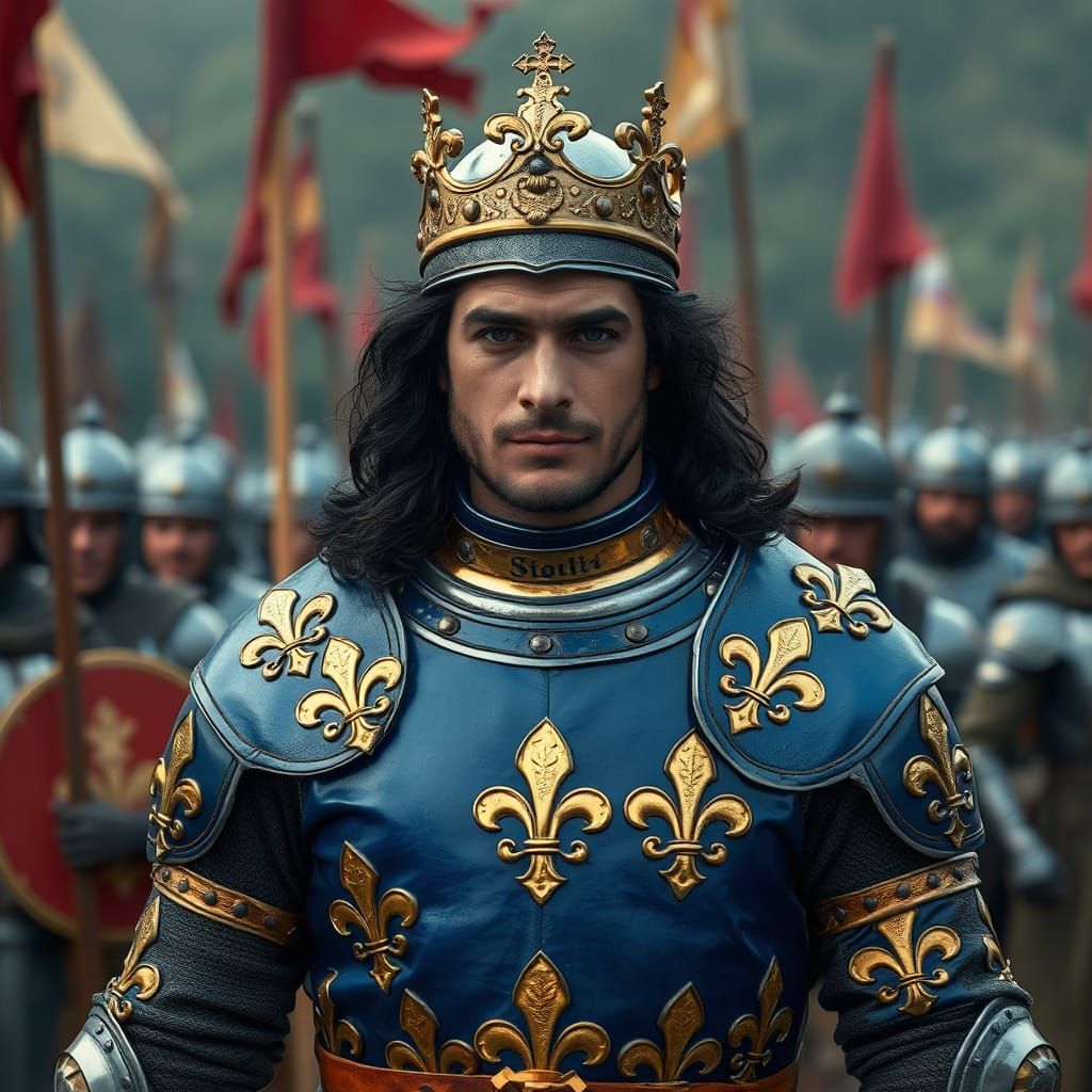 Medieval French King in War Camp