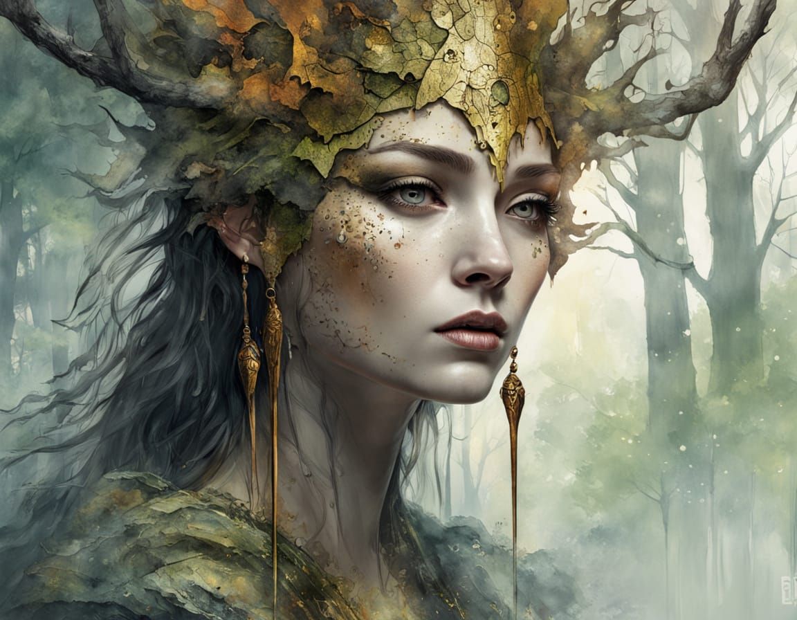 Elven Queen Portrait in a Misty Forest