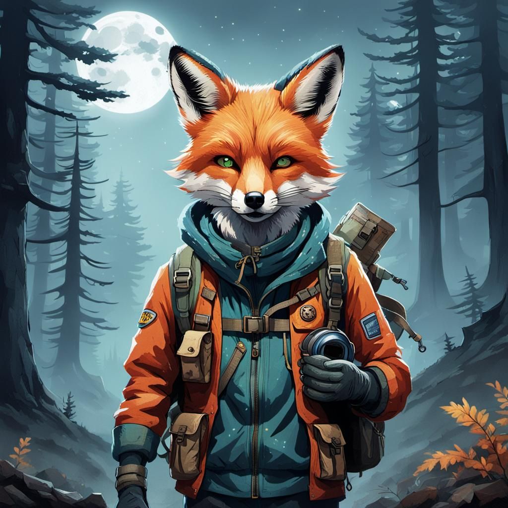 Fox Detective Navigating a Foggy Forest