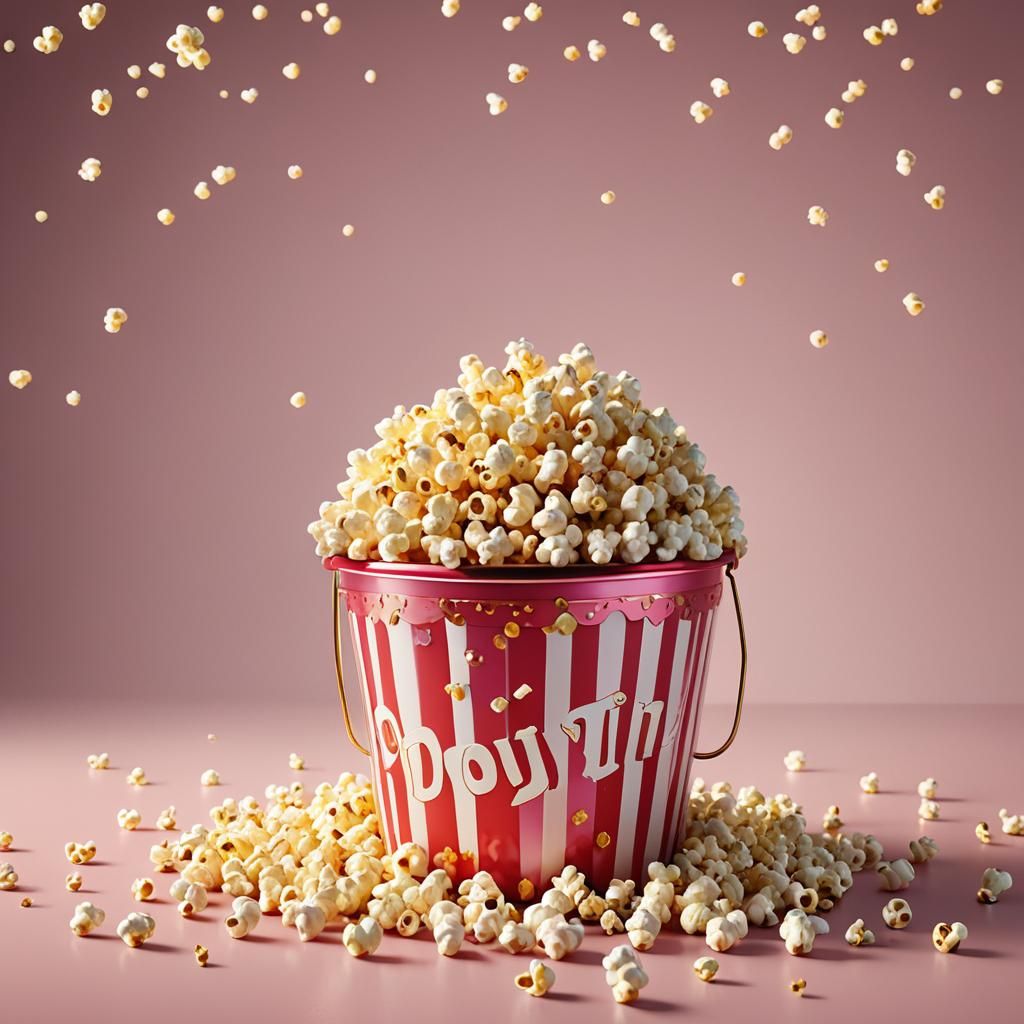 Hyper-Detailed Popcorn in Bucket with Golden Hour Glow