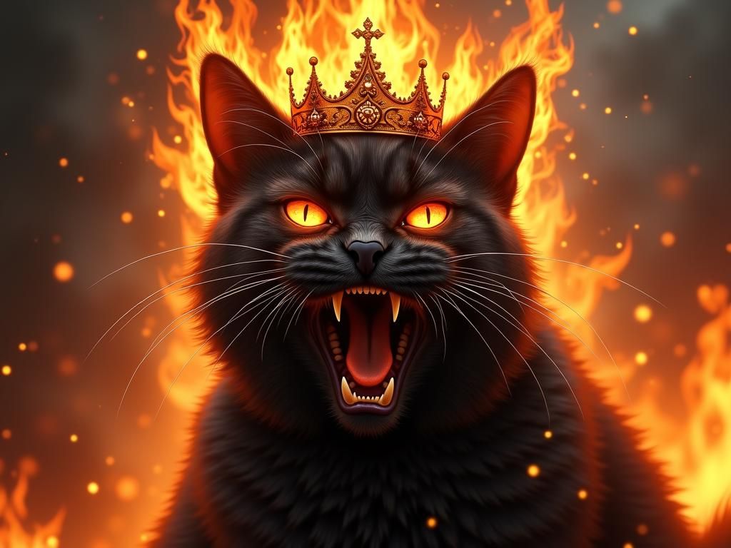 Evil Fire Cat Illustration in Hyperrealism Style