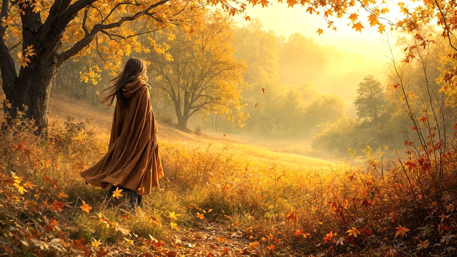 Dreamy Autumn Landscape with Distant Figure